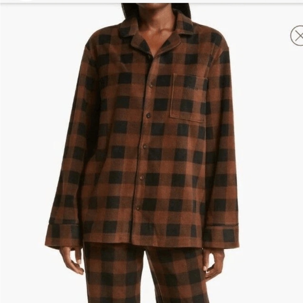 SKIMS Fleece Plaid Sleep Top the Jasper Buffalo Check - XXS - Oversized
